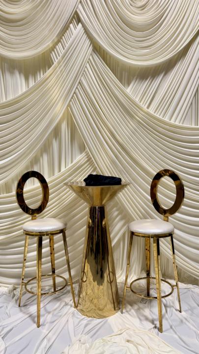 SOLD: Cartier Gold Bar Set $550 with extra black chairs covers Comment cushions