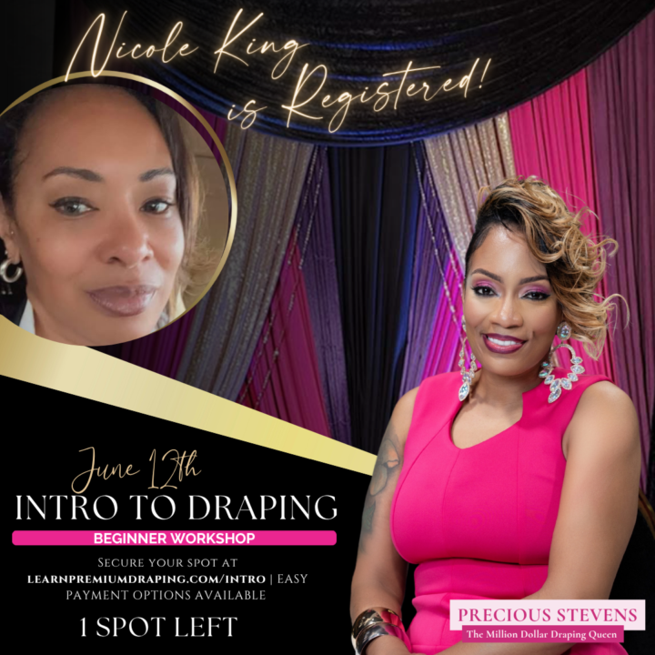 She Is In: Nicole King Registers for the June 12th Intro to Draping Workshop, 1 Spot Left