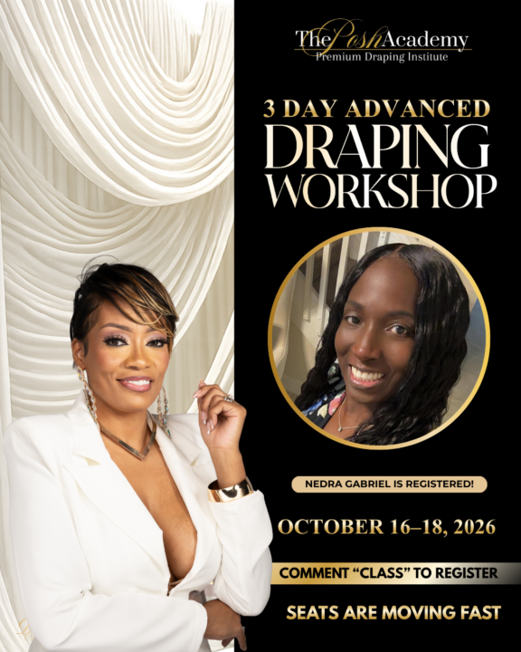 Nedra Gabriel Is In for the October 3 Day Advanced Draping Workshop