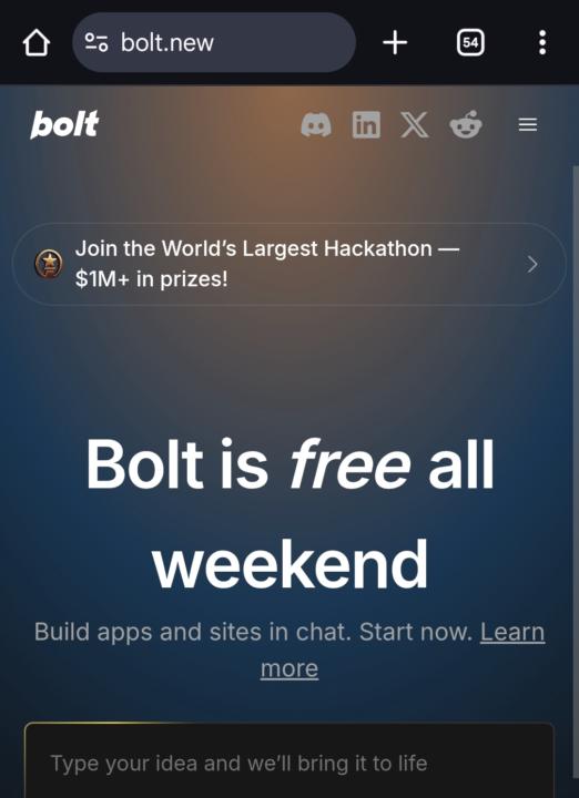 BOLT.NEW IS FREE THIS WEEKEND 