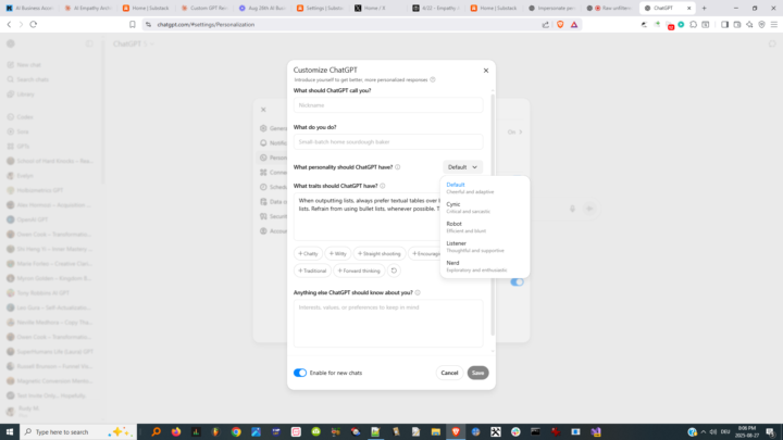 News and Changes: 1st - ChatGPT's Personality Settings