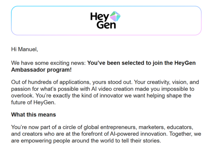 SMALL VICTORY - HEY GEN AMBASSADOR PROGRAM ... (Grateful, Honored… and Excited for What’s Ahead)
