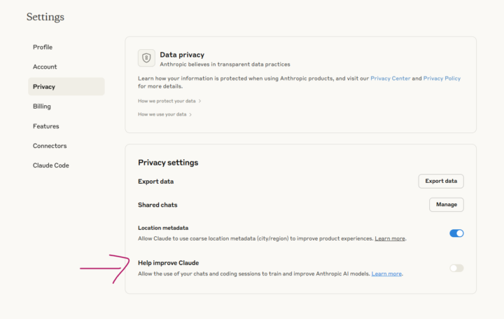 AI Using Your Data - How to turn off