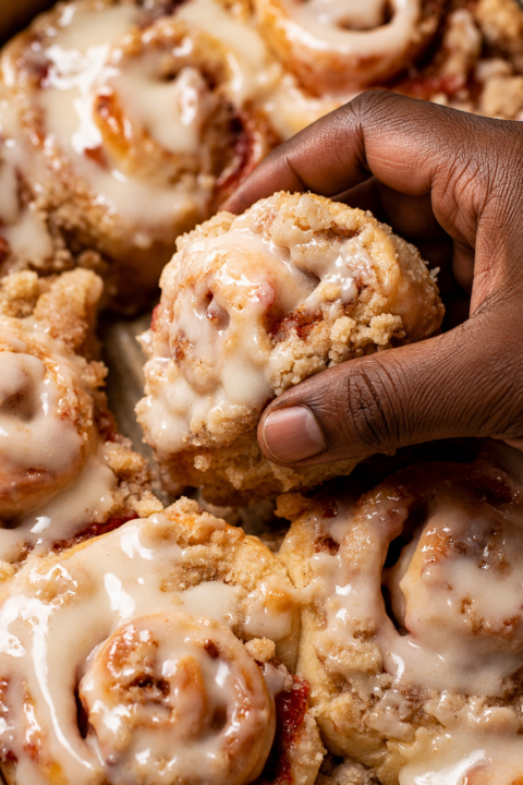 Sourdough Brown Butter Peach Cobbler Cinnamon Rolls is here