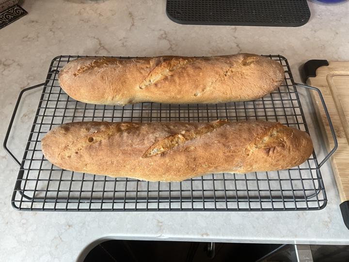 Over night French bread, still cooling, but looks great.
