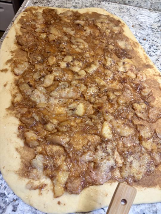 Part 1 of these peach cobbler cinnamon rolls: the filling.