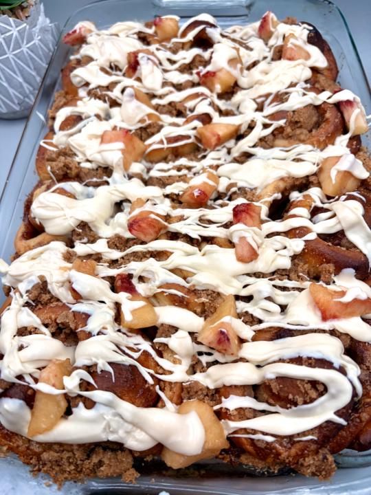 Brown Butter Peach Cobbler Cinnamon Rolls.