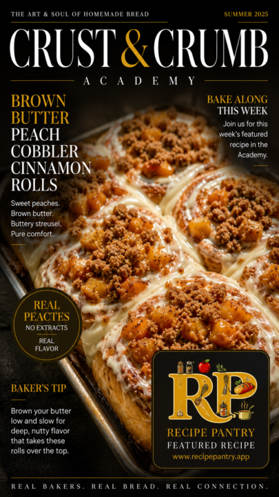 🍑 This Week’s Bake: Brown Butter Peach Cobbler Cinnamon Rolls 🇺🇸