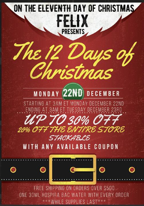 FELIX 12 DAYS OF CHRISTMAS MONDAY ONLY STOCK UP SALE!