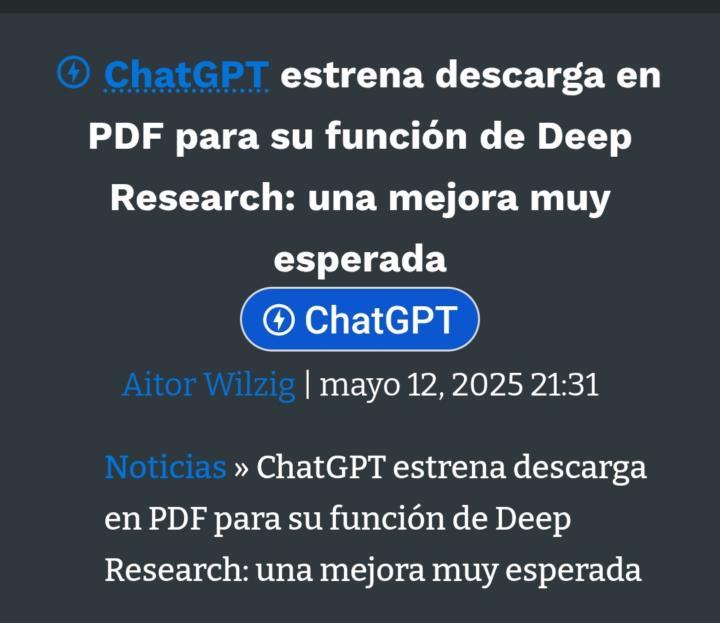 Chatgpt estrena descarga en PDF. 