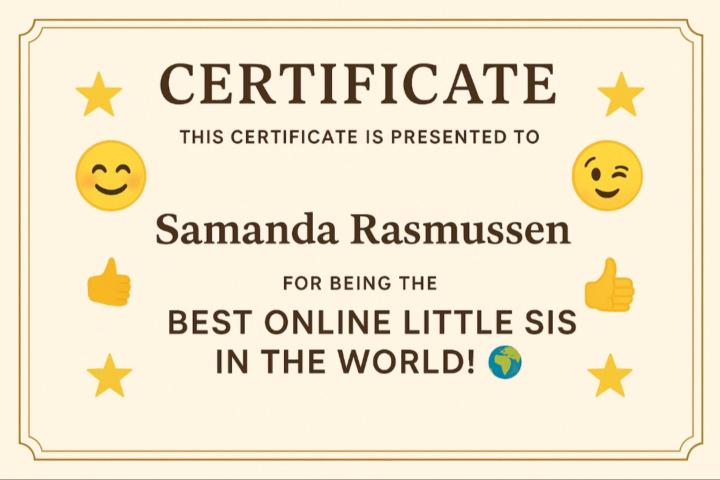 Certificate for Sam! 