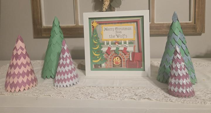 Fireplace Shadow Box and Christmas Trees