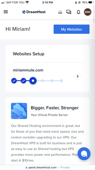 Hi, kindly assist from the dream host home page am getting something different from what is in the module. Kindly check attachment
