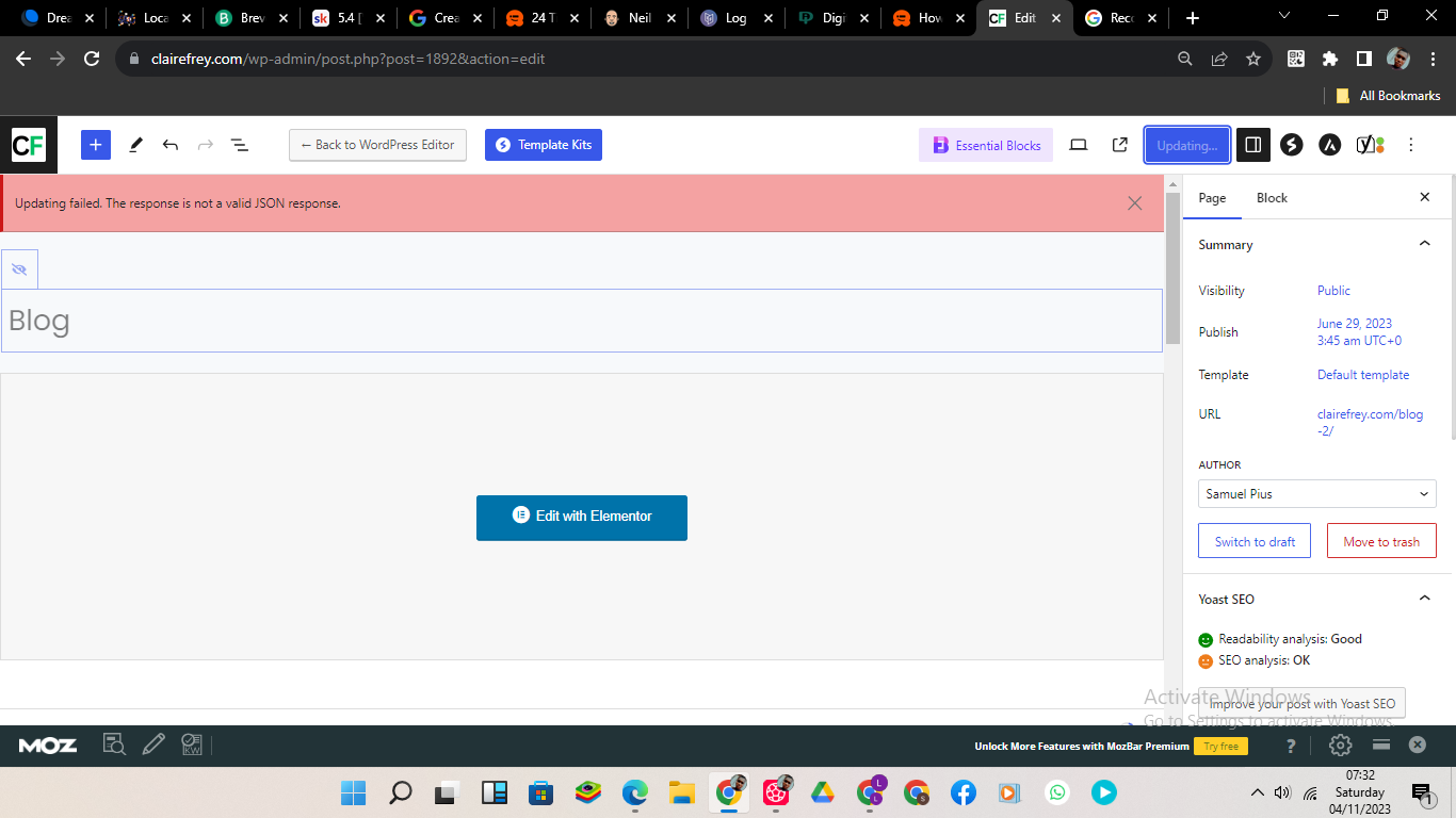 Error Updating My pages · Max Business School™