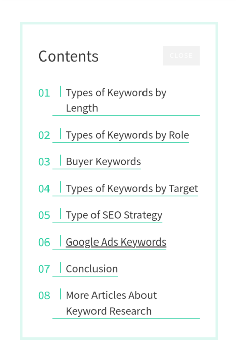 Types of Keywords by Length