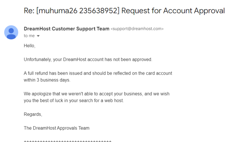Request to Mr. Scott Max for Dreamhost account approval