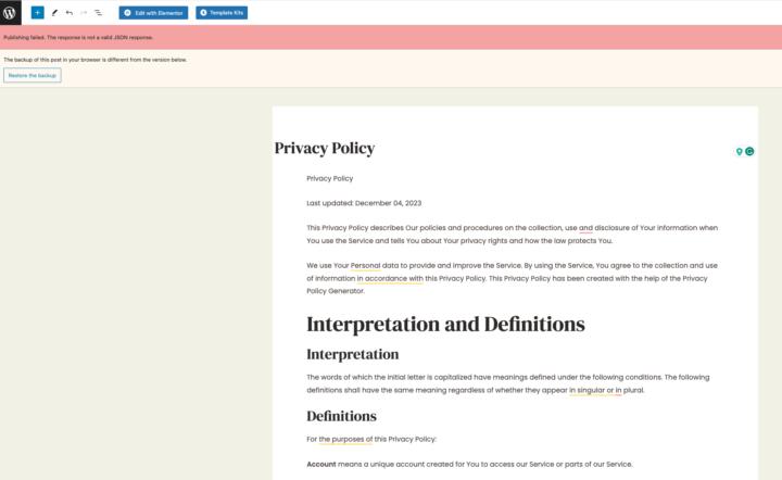 Problem with the Privacy Policy page