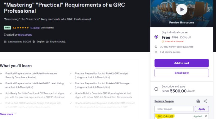 free limited time - grc udemy course
