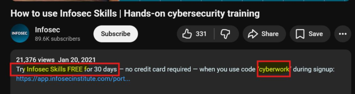 free 30 days coupon - infosecskills portal