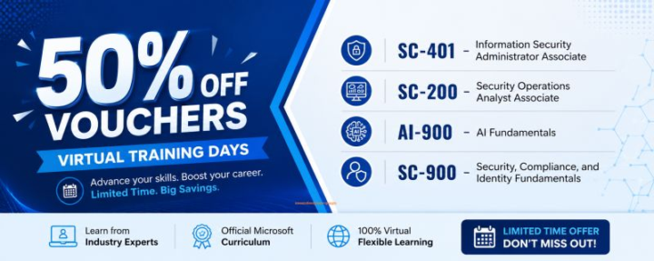 microsoft is giving 50% off exam voucher sc 900, sc 200 & sc 401