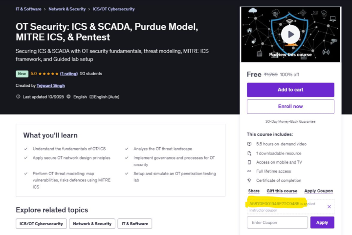 📂free udemy coupon : OT security course