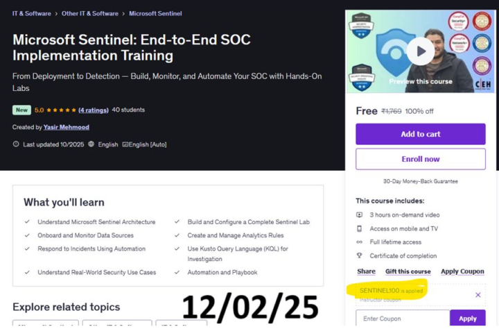 📂free udemy course: azure sentinel