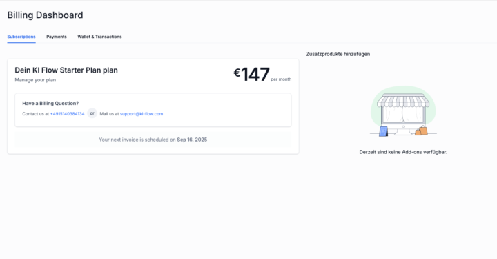 Sichtbarkeit Billing Dashboard