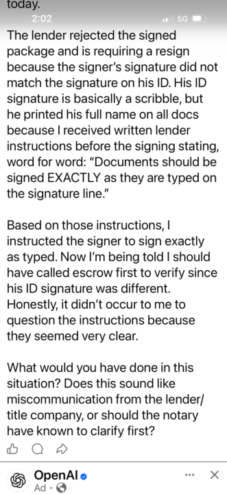 Signature on ID vs docs 