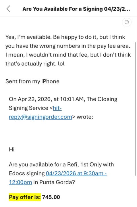 When the fee is so good the notary thinks it’s a mistake 😂👇