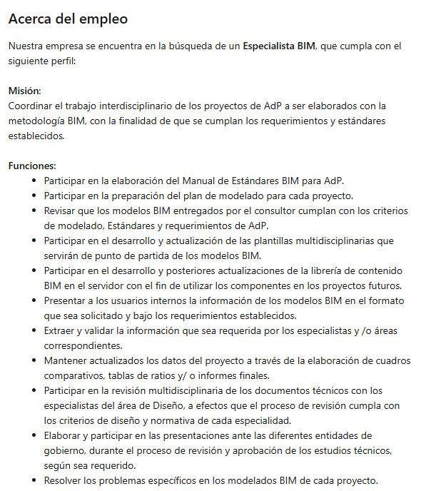 Se busca Especialista BIM