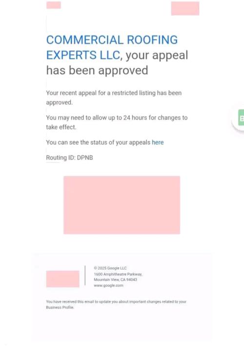 Roofing Appeal Approved GMBs