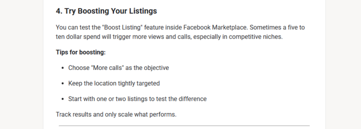 Is "Boost Listing" working for FB Marketplace? 