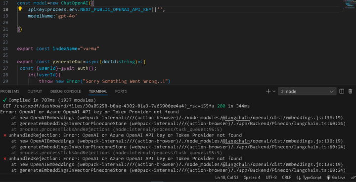 Error: OpenAI or Azure OpenAI API key or Token Provider not found