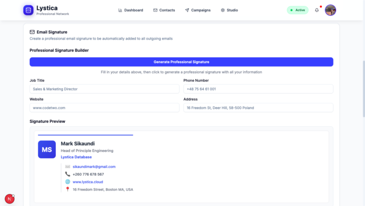 Email signature feature 