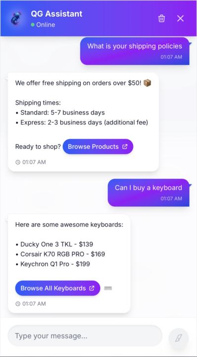 Showcase chatbox assistant 