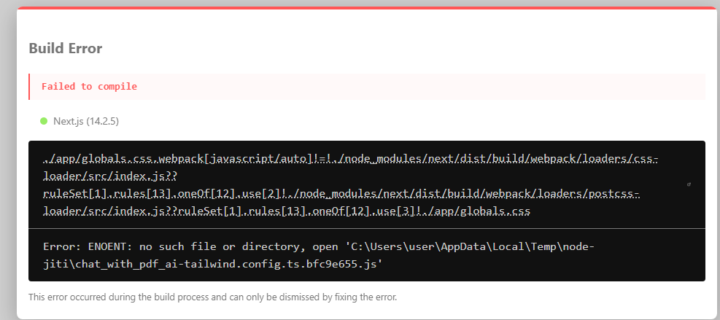 build error when i'm installing shadcn