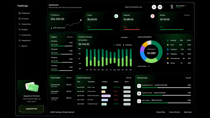 A landing page template for a financial management platform is launching soon