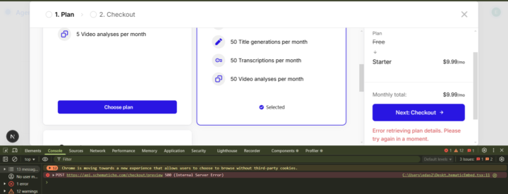 Internal Server Error in  https://api.schematichq.com/checkout/preview                            \n              𝗧𝗵𝗲 𝗜𝘀𝘀𝘂𝗲 𝗴𝗼𝘁 𝗿𝗲𝘀𝗼𝗹𝘃𝗲𝗱 𝗮𝘀 𝗜 𝗰𝗼𝗻𝗻𝗲𝗰𝘁𝗲𝗱 𝘀𝘁𝗿𝗶𝗽𝗲 𝗶𝗻 𝘁𝗲𝘀𝘁 𝗺𝗼𝗱𝗲 𝗮𝗻𝗱 𝗿𝗲𝗰𝗼𝗻𝗳𝗶𝗴𝘂𝗿𝗶𝗻𝗴 𝗺𝘆 𝘀𝘁𝗿𝗶𝗽𝗲 𝗮𝗰𝗰𝗼𝘂𝗻𝘁    