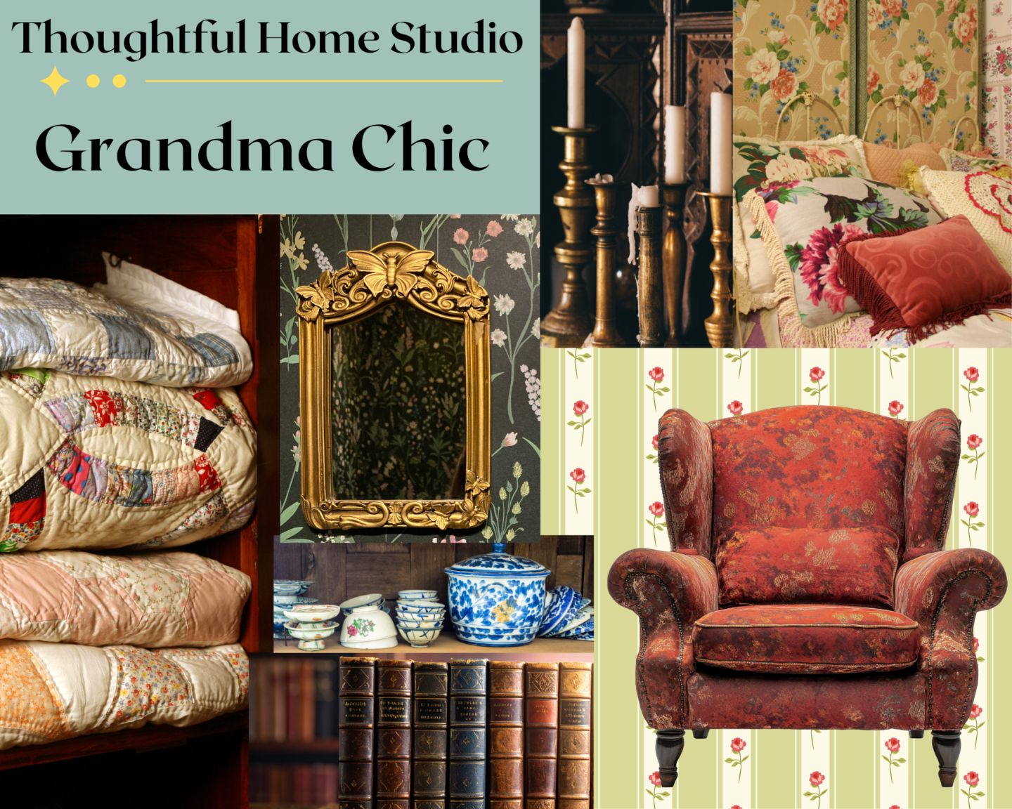 Grandma Chic interior design mood board