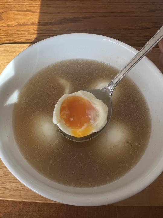 Home made bone broth and soft eggs