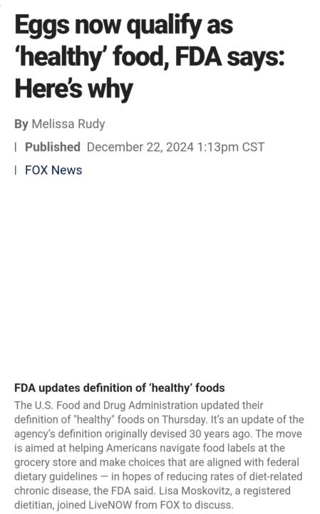 FDA announced eggs are "healthy" 