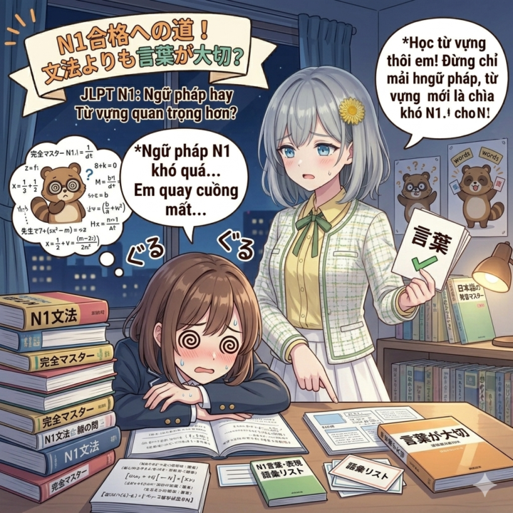 Học N1 — Nên ưu tiên Ngữ pháp hay Từ vựng? 🤔📖 　N1合格（ごうかく）への近道（ちかみち）！文法（ぶんぽう）より「ことば」が大切（たいせつ）な理由（りゆう）