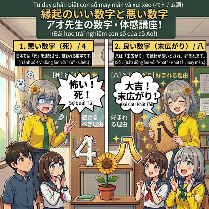 Con số 4 và 9 — Tại sao người Nhật lại "né tránh"? 🚫🔢 日本（にほん）で「不吉（ふきつ）」な数字（すうじ）と「ラッキー」な数字！