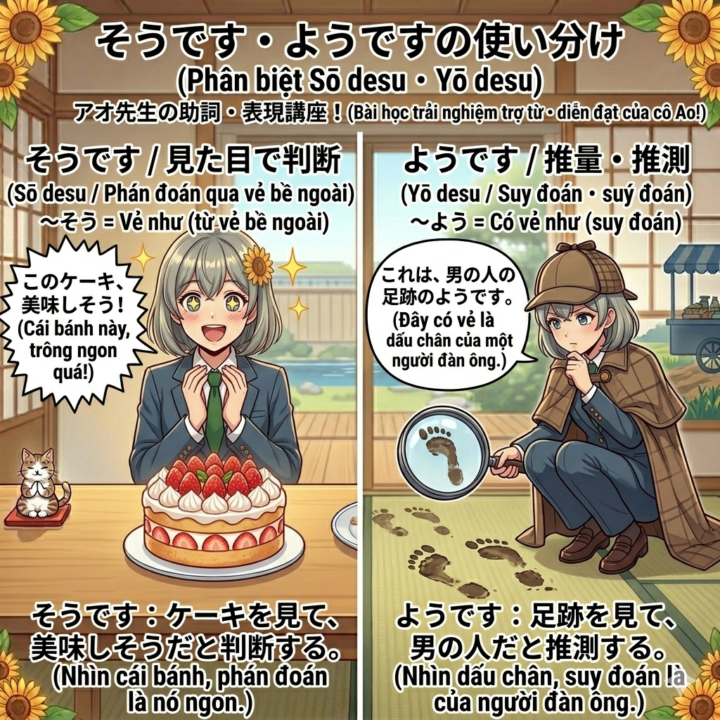 Phân biệt "Sou desu" và "You desu" — Nhìn bằng mắt hay đoán bằng não? 👀🧠 どっちを使う？「〜そうです」と「〜ようです」の違いをスッキリ解決！