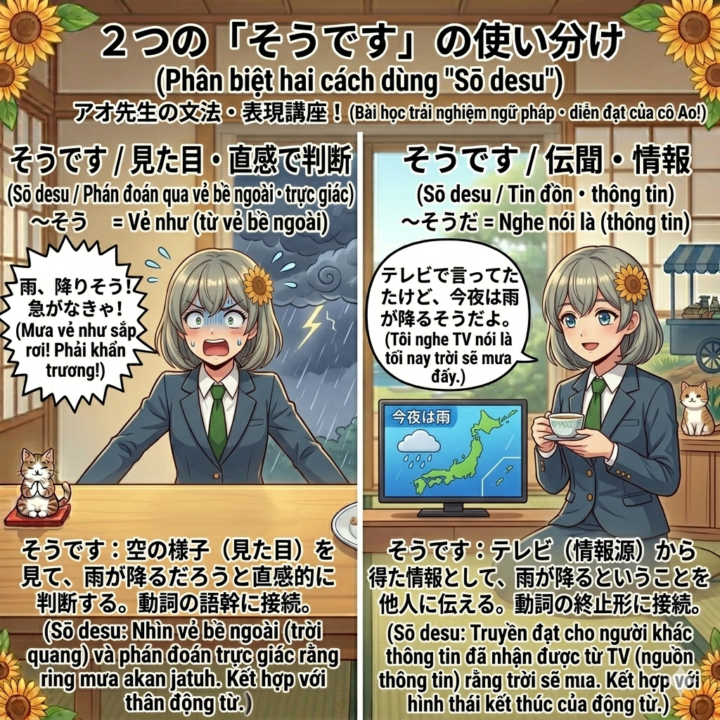 "Sou desu" có 2 loại? Đừng để bị lừa bởi "Cái đuôi" giống nhau! 👂📺 　2つの「〜そうです」に注意（ちゅうい）！「見た目」と「聞いた話」の違い