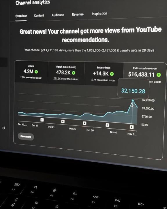 4.2 MILLION views in 28 days with $16,433 in revenue.
