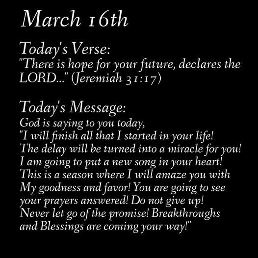 March 16th verse and prayer