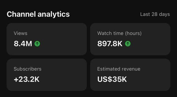 🚀 8.4M Views. 23.2K Subscribers. $35K Revenue.