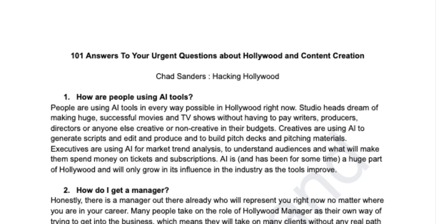 101 Urgent Hollywood and Content Creation Answers