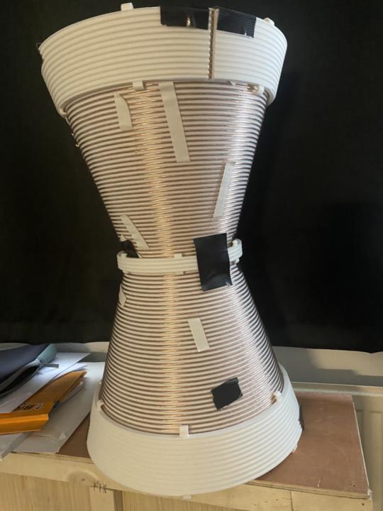 Things are in motion. The ST antenna coil has been wound and primary coil holder and two collector coil holders have been attached. Next step is to put the three coils in place and start tuning circuitry.